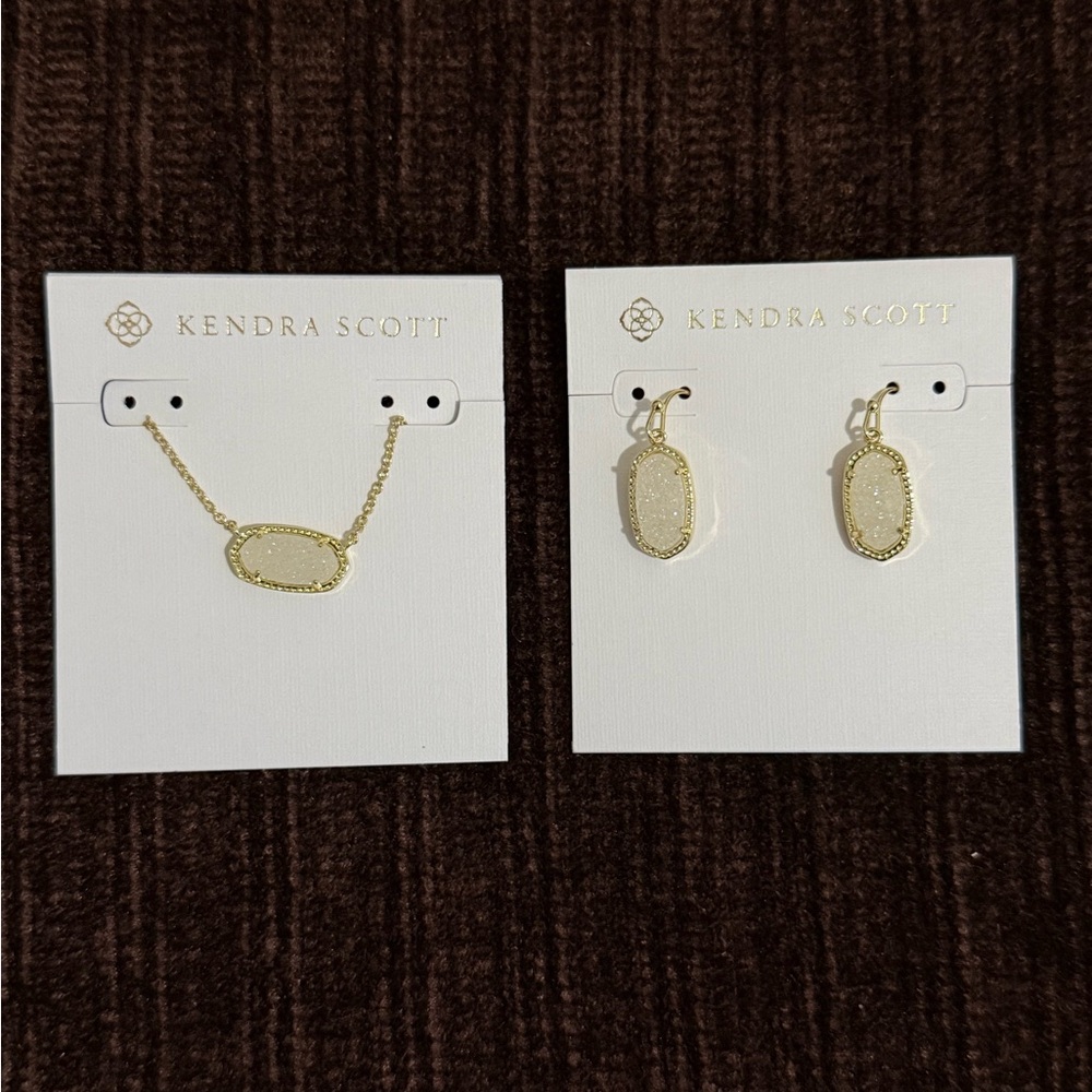 Kendra Scott Gold Tone White Drusy Necklace and Earrings Set